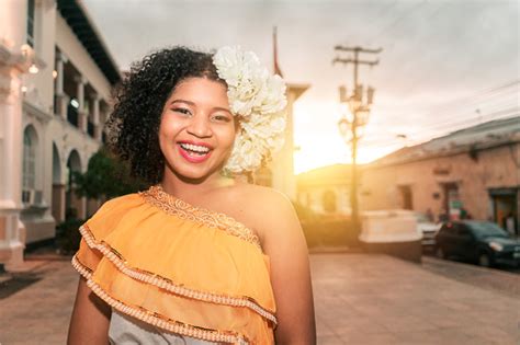 Traditional Dance Dancer From Nicaragua Mestizo With Curly Hair Smiling