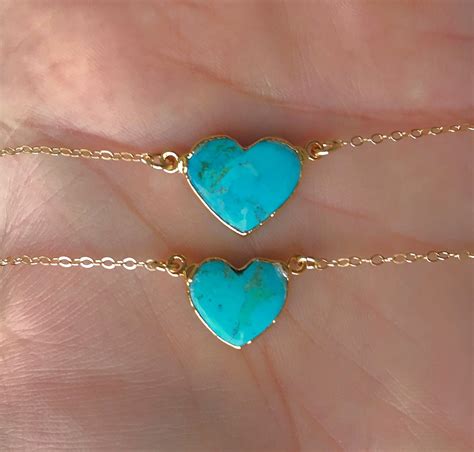Turquoise Heart Gold Necklace Turquoise Heart Necklace Etsy
