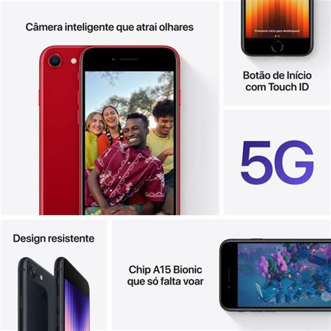 Iphone Se 3ª Geração Apple 128gb Ios 5g Wi Fi Tela 4 7 Câmera Dupla 12mp Product Red No Shoptime