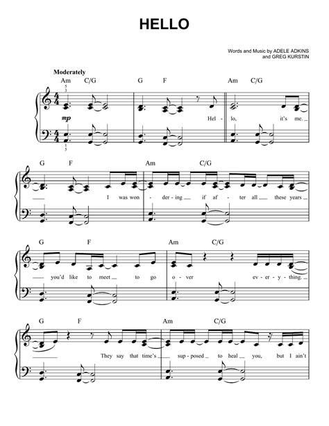 Piano Sheet Music With Letters For Adele