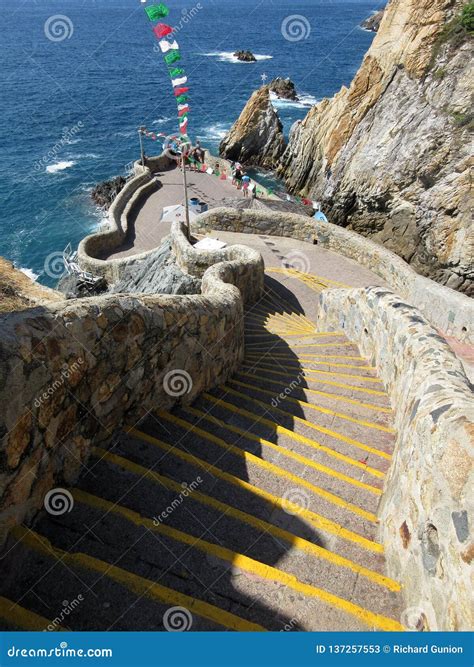 Steep Staircase At La Quebrada In Acapulco Editorial Stock Photo