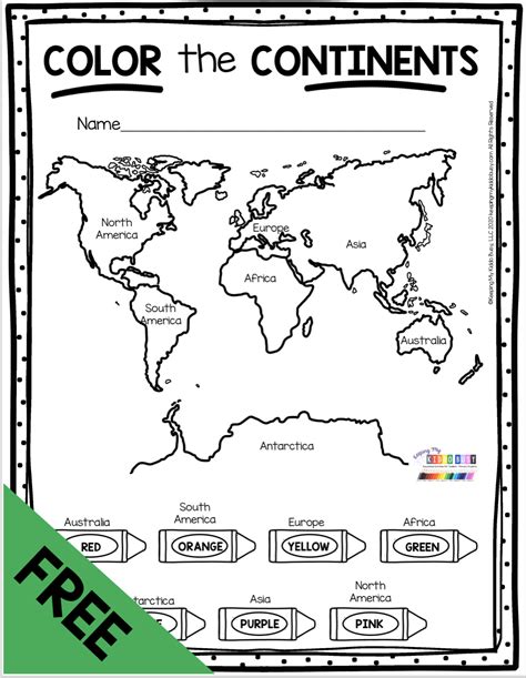 Free Color The 7 Continents All About Earth And Maps For Kindergarten