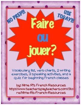 Faire & jouer conjugations & expressions NO PREP exercises for French ...