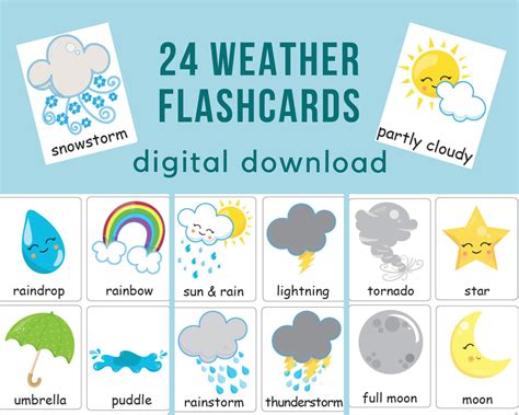 Weather Flashcards Montessori Three Part Cards Vocabulary Etsy Canada