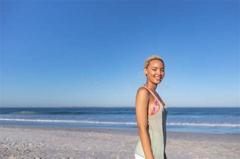 Beautiful Woman Standing On The Beach Stock Photo Image Of American
