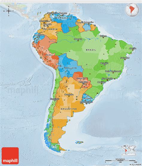 Political 3d Map Of South America Lighten