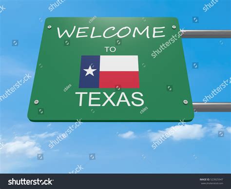 Green Welcome Texas Road Sign 3d Stock Illustration 523925947
