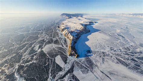 Aerial View Of Frozen Baikal Lake Russia Stock Photo