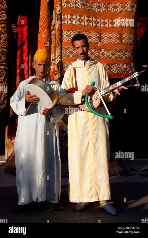 Moroccan Musicians Playing Traditional Musical Instruments In The Djema