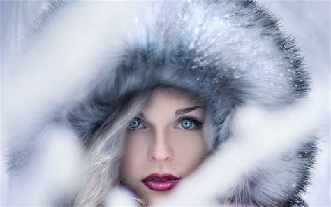 Wallpaper Model Blonde Long Hair Women Outdoors Winter Snow