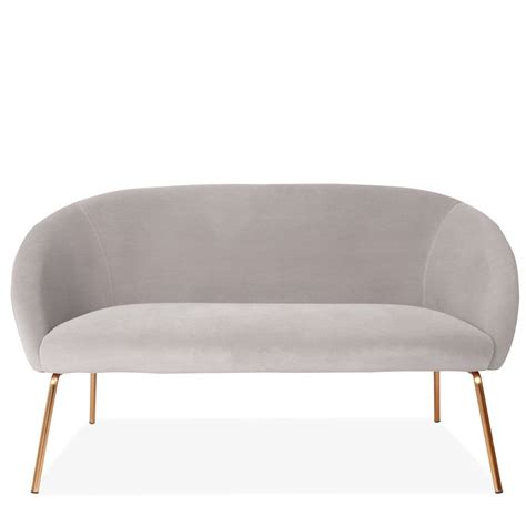Button tufting on the back and seat bring the glam, while the gold medal tapered legs bring the modern design. Grey Velvet Two Seater Sofa with Gold Legs