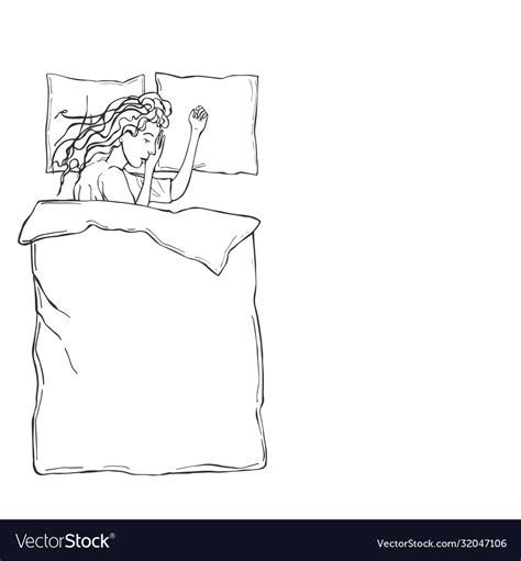 Hand Drawn Sleeping Girl In Bed Sketch Royalty Free Vector
