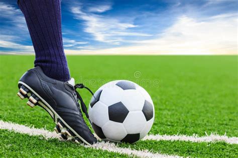 Foot Kicking Soccer Ball Stock Photo Image Of Goal Activity 31965638