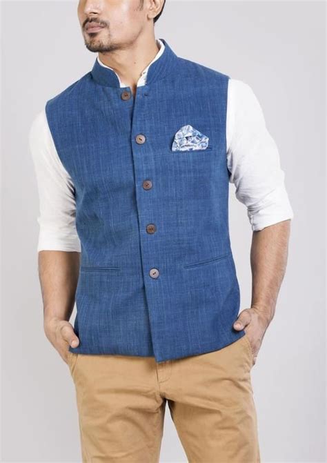 Plain Blue Nehru Jacket With In 2020 Nehru Jacket For Men Mens Fashion Blazer Indian Men Fashion