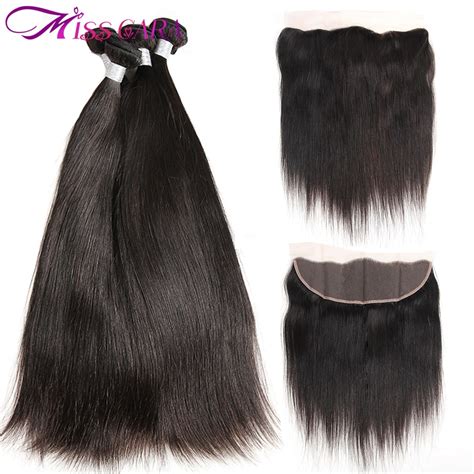 Brazilian Straight Hair Weaves 134 Lace Frontal Closure With Bundles