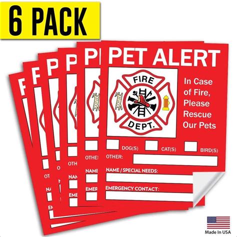 Pet Alert Safety Fire Rescue Sticker Save Our Pets Emergency Pet