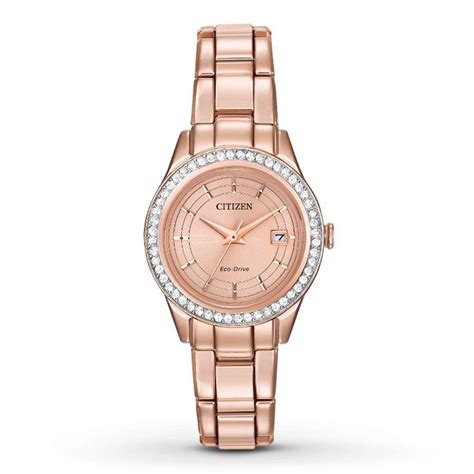 citizen eco drive women s silhouette crystal pink gold tone watch crystal watches stainless