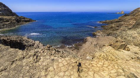 Columnar Jointing Structures Of Punta Baja Cabo de Gata Níjar Natural Park Spain Stock Photo