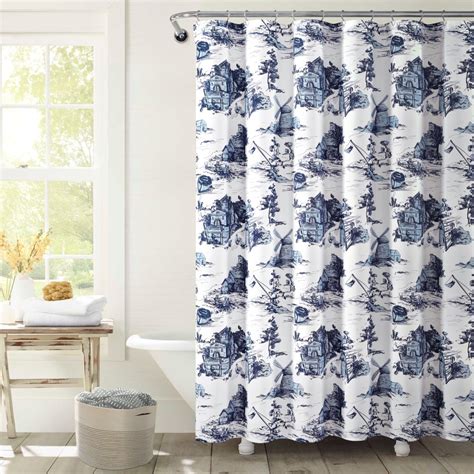 Lush Decor French Country Toile Shower Curtain Whiteblue Single 72x72