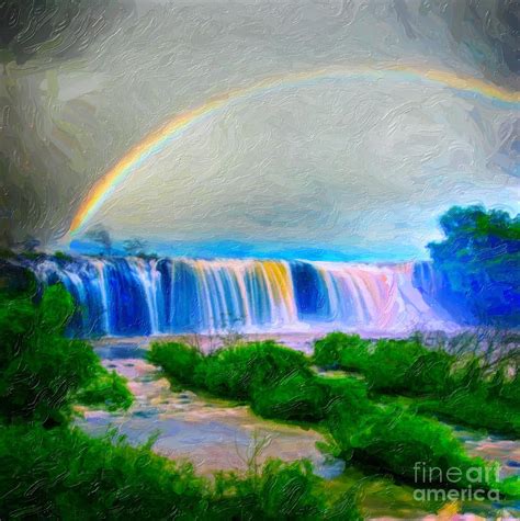 Rainbow Over The Waterfall Painting By Celestial Images