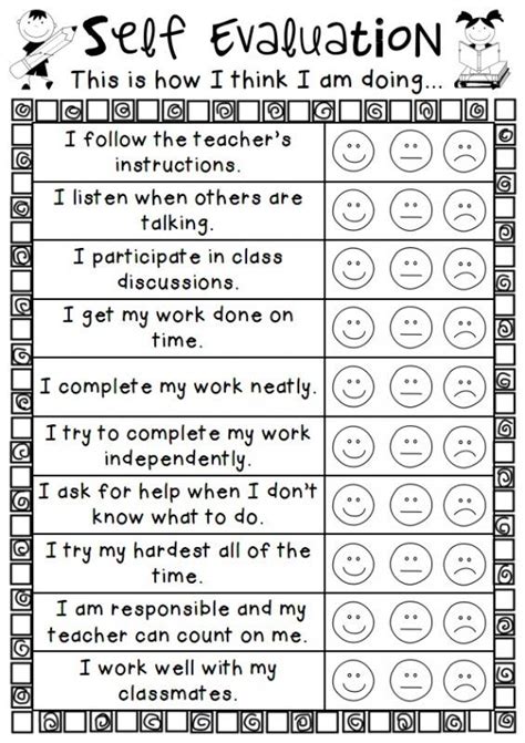 An Easy Personal Self Evalution Sheet For Students To Use