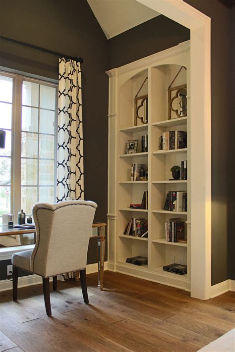 Built In Office Bookshelves With Arched Top In Bone White