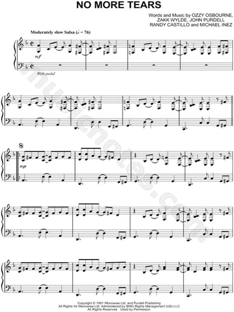 Ozzy Osbourne No More Tears Sheet Music Piano Solo In D Minor
