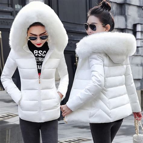 Fashion European White Womens Winter Jacket Big Fur Hooded Thick Down