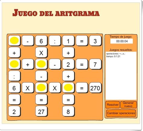Vienen ahora los temas del curso de razonamiento matemático, haz clic sobre el tema que quieres revisar. Juegos educativos de Matemáticas online: "Juego del Aritgrama"
