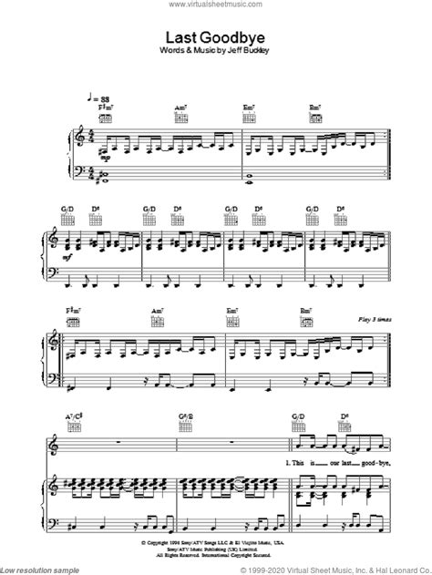 Last Goodbye Sheet Music For Voice Piano Or Guitar V2