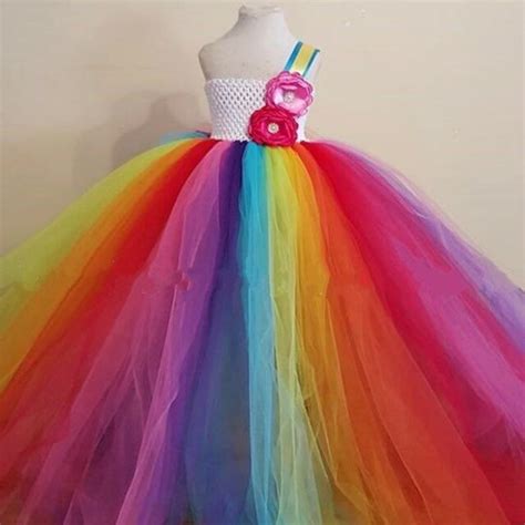 Rainbow Birthday Tutu Dress Flower Colorful Baby Girl Birthday Clothing