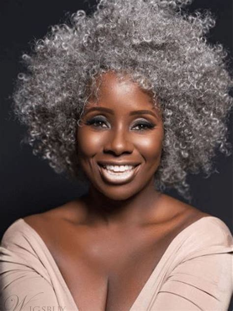 Natural Grey Culry Synethci Hair Wig For Old Black Women Uk