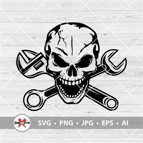 Mechanic Svg Skull Mechanic Svg Mechanic Logo Wrench Etsy Uk