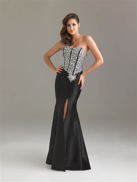 black mermaid sweetheart floor length high slit lace up prom dresses with sequins and brooch