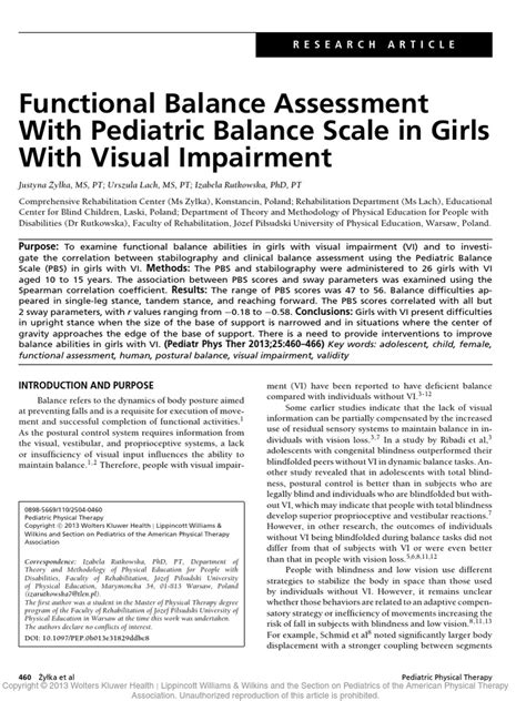 Functional Balance Assessment With Pediatric17 Pdf Balance