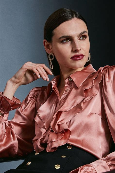 Silk Ruffle Sleeved Shirt With Cuff Detail Karen Millen In 2021