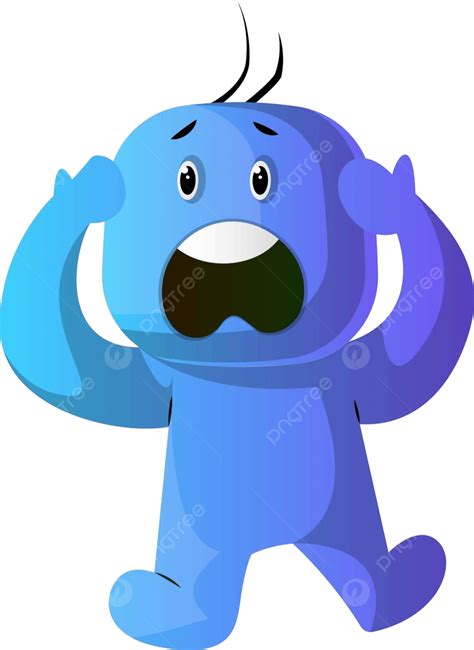 Vector Illustration Of A Blue Cartoon Character In Panic On A White