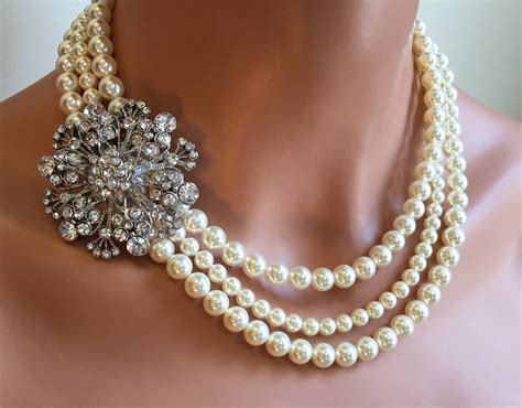 Multi Strand Pearl Necklace Set Pearl Necklace With Brooch In Strands Swarovski Pearls Choice
