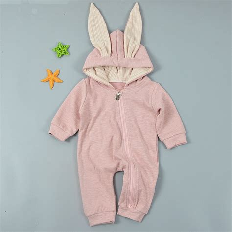 2018 Long Sleeve Romper Baby Hooded Onesie Baby Cute Rabbit Ears Zipper