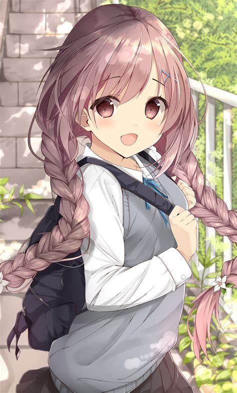 Wallpaper Twintails School Uniform Moe Braids Anime Girl Cute