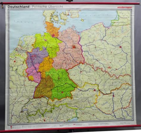 Vintage Rollable Geographical Wall Chart Map Germany Political