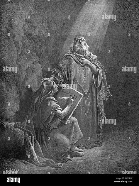 Engraving Of Baruch Writing Jeremiahs Prophecies By Gustave Doré Stock