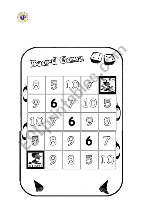 English Worksheets Numbers Board Game