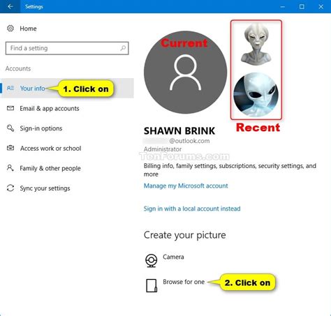 Account Picture Change In Windows 10 Windows 10 User Accounts Tutorials