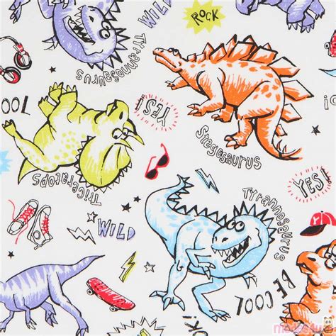 White Oxford Dinosaur Fabric By Cosmo Modes4u