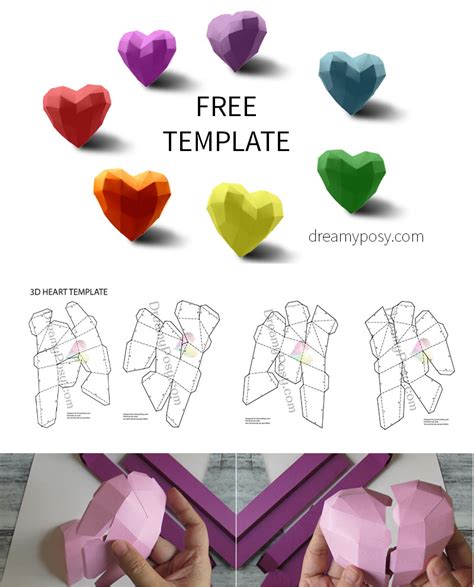 3d Paper Heart Printable Template Free Printable Templates
