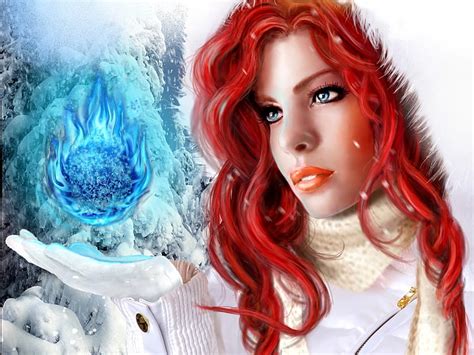 FIRE ICE Ice Beauty Snow Redhead HD Wallpaper Peakpx