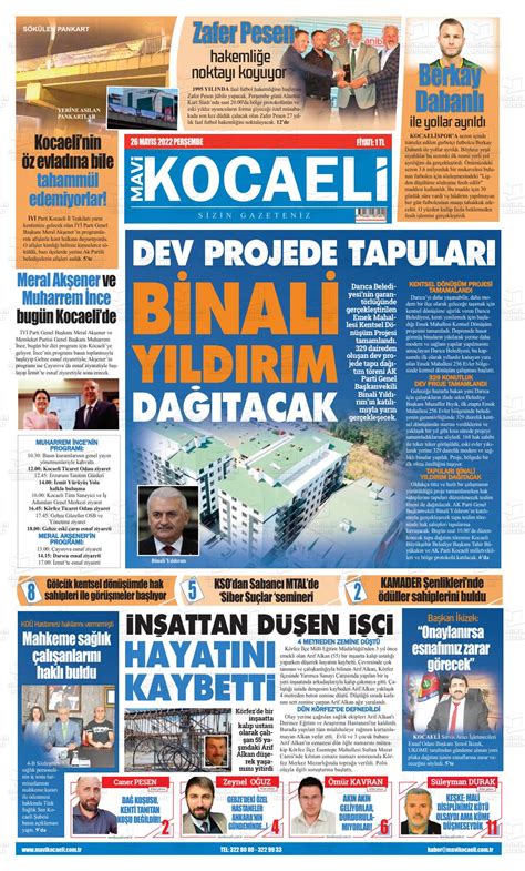 26 Mayıs 2022 tarihli Mavi Kocaeli Gazete Manşetleri