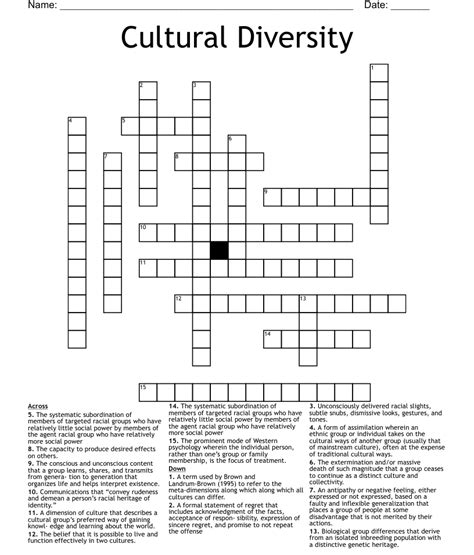 Cultural Diversity Crossword Wordmint