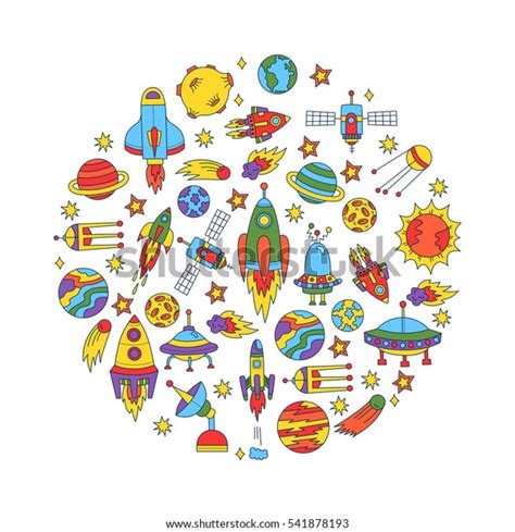 Colorful Cute Different Outer Space Symbols Stock Vector Royalty Free